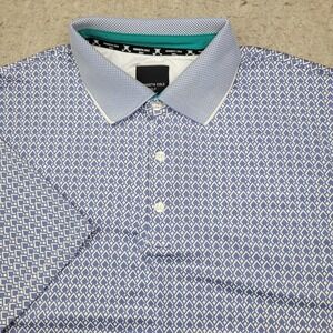 Kenneth Cole Golf Polo Shirt Mens XL Blue Geometric Short Sleeve Performance